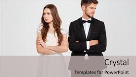  Presentation with unhappy - Colorful PPT theme enhanced with portrait of unhappy young couple backdrop and a light gray colored foreground