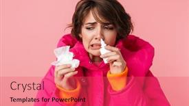  Presentation with nasal - PPT theme with portrait-of-unhappy-young-woman background and a red colored foreground