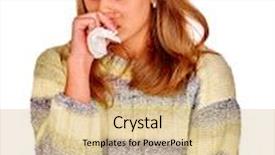 Presentation with allergies - Colorful slide deck enhanced with portrait of very sad girl holding handkerchief colds allergies or depression isolated backdrop and a coral colored foreground