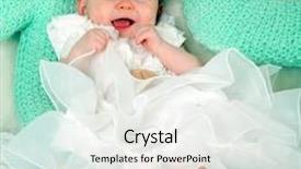  Presentation with princess - Colorful presentation design enhanced with portrait of very sweet and beautiful little baby child sitting in studio on the soft bed like a bride or princess in funny white and creamy costume with bare feet backdrop and a sky blue colored foreground