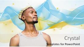  Presentation with blue wave - Presentation design featuring portrait of victorious sportsman against blue wave background and a lemonade colored foreground