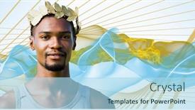  Presentation with blue wave - Audience pleasing slides consisting of portrait of victorious sportsman with crown of laurels against blue wave backdrop and a light blue colored foreground