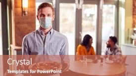  Presentation with restaurant waiter - Beautiful theme featuring portrait-of-waiter-in-restaurant backdrop and a coral colored foreground