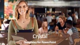  Presentation with restaurant menu - PPT theme with portrait of waitress holding menus background and a tawny brown colored foreground