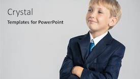  Presentation with blue business - Colorful slides enhanced with portrait-of-white-smiling-kid backdrop and a light gray colored foreground