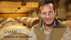  Presentation with wine industry - PPT layouts with portrait of winemaker standing background and a yellow colored foreground