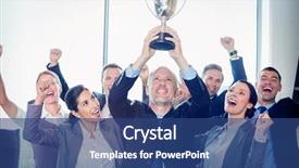  Presentation with gold trophy - Cool new presentation design with portrait of winning business team backdrop and a ocean colored foreground
