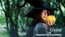  Presentation with hat - PPT layouts featuring portrait of witch in black background and a ocean colored foreground