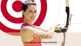  Presentation with target - PPT layouts enhanced with portrait-of-woman-aiming background and a coral colored foreground