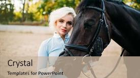  Presentation with horse riding - PPT layouts featuring portrait of woman and horse background and a  colored foreground