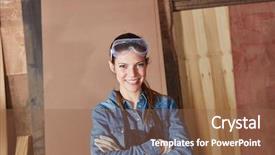  Presentation with craftsman - Slide deck enhanced with portrait of woman as craftsman background and a tawny brown colored foreground