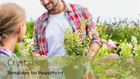  Presentation with plant - Colorful PPT theme enhanced with portrait-of-woman-buying-plant backdrop and a yellow colored foreground