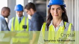  Presentation with woman engineer - Audience pleasing PPT layouts consisting of portrait-of-woman-engineer backdrop and a yellow colored foreground