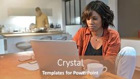  Presentation with cup coffee - Slide deck enhanced with portrait-of-woman-enjoying-coffee background and a coral colored foreground