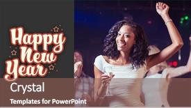  Presentation with flute - Audience pleasing theme consisting of portrait of woman holding champagne flute while dancing against print backdrop and a violet colored foreground