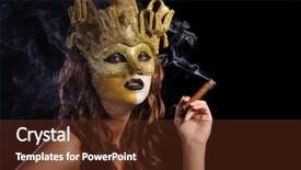  Presentation with golden woman - PPT theme consisting of portrait of woman in golden party mask background and a tawny brown colored foreground