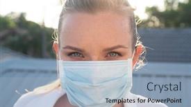  Presentation with dust pollution - PPT theme featuring portrait-of-woman-in-protective background and a light blue colored foreground