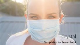  Presentation with dust pollution - Audience pleasing PPT theme consisting of portrait-of-woman-in-protective backdrop and a light gray colored foreground