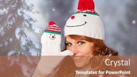  Presentation with snowman - Amazing slide set having portrait-of-woman-in-winter backdrop and a red colored foreground