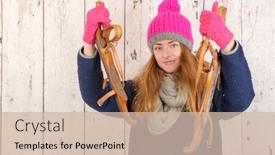  Presentation with winter skates - Colorful presentation design enhanced with portrait-of-woman-in-winter backdrop and a soft green colored foreground