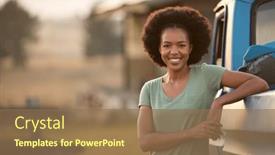  Presentation with road trip - Slides with portrait-of-woman-loading-backpack background and a coral colored foreground