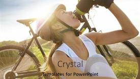  Presentation with biking - PPT layouts consisting of portrait of woman on biking journey drinking water from bottle background and a coral colored foreground