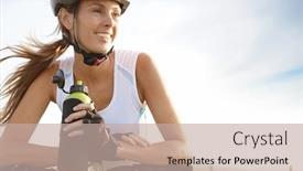  Presentation with biking - Presentation having portrait of woman on biking journey drinking water from bottle background and a mint green colored foreground