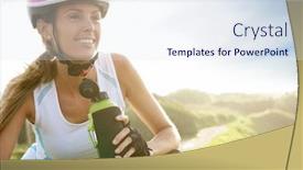  Presentation with biking - Cool new presentation with portrait of woman on biking journey drinking water from bottle backdrop and a sky blue colored foreground