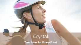  Presentation with biking - Slides enhanced with portrait of woman on biking journey drinking water from bottle background and a coral colored foreground