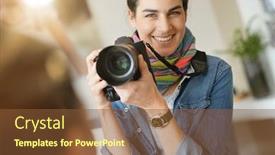 Presentation with shooting - Beautiful PPT layouts featuring portrait of woman photographer on a shooting day backdrop and a tawny brown colored foreground