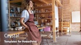  Presentation with pottery - Beautiful slides featuring portrait of woman pottery artist in art studio backdrop and a violet colored foreground