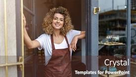  Presentation with pottery - Slides having portrait of woman pottery artist in art studio background and a tawny brown colored foreground