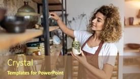  Presentation with pottery - Theme enhanced with portrait of woman pottery artist in art studio background and a tawny brown colored foreground