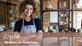  Presentation with pottery - Amazing PPT layouts having portrait of woman pottery artist in art studio backdrop and a coral colored foreground