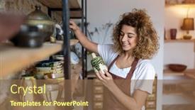  Presentation with pottery - Slide deck consisting of portrait of woman pottery artist in art studio background and a tawny brown colored foreground