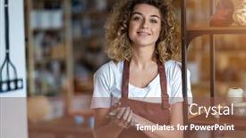  Presentation with pottery - Theme having portrait of woman pottery artist in art studio background and a tawny brown colored foreground