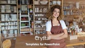  Presentation with pottery - Slide deck featuring portrait of woman pottery artist in art studio background and a tawny brown colored foreground