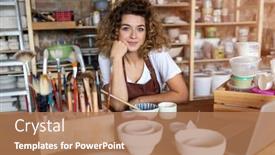  Presentation with pottery - Cool new theme with portrait-of-woman-pottery-artist backdrop and a coral colored foreground