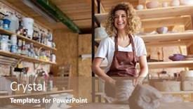  Presentation with pottery - Slide deck having portrait-of-woman-pottery-artist background and a coral colored foreground