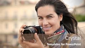  Presentation with reflex - Slide set featuring portrait-of-woman-reporter-taking background and a violet colored foreground