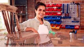  Presentation with upcycling - Presentation theme consisting of portrait-of-woman-running-business background and a coral colored foreground