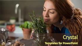  Presentation with fragrance - PPT theme featuring portrait of woman smelling rosemary background and a tawny brown colored foreground