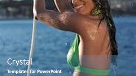  Presentation with water - Slides consisting of portrait-of-woman-spraying-water background and a teal colored foreground