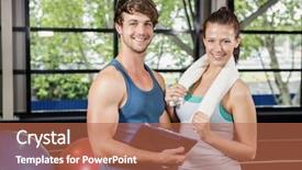  Presentation with trainer - Slides with portrait of woman standing with trainer at gym background and a coral colored foreground