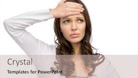  Presentation with temperature - Beautiful slide set featuring portrait of woman touching her head isolated on white concept of headache and high temperature backdrop and a mint green colored foreground