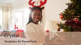  Presentation with christmas tree - Presentation featuring portrait of woman wearing antlers background and a coral colored foreground