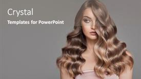  Presentation with long hair - Audience pleasing theme consisting of portrait of woman with beautiful natural long wavy blonde hair backdrop and a gray colored foreground