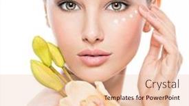  Presentation with face cream flower - Beautiful presentation featuring portrait-of-woman-with-healthy backdrop and a lemonade colored foreground