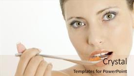  Presentation with caviar - Presentation having portrait of woman with red caviar background and a coral colored foreground