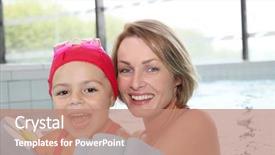  Presentation with public - Presentation design consisting of girl at the public swimming background and a coral colored foreground